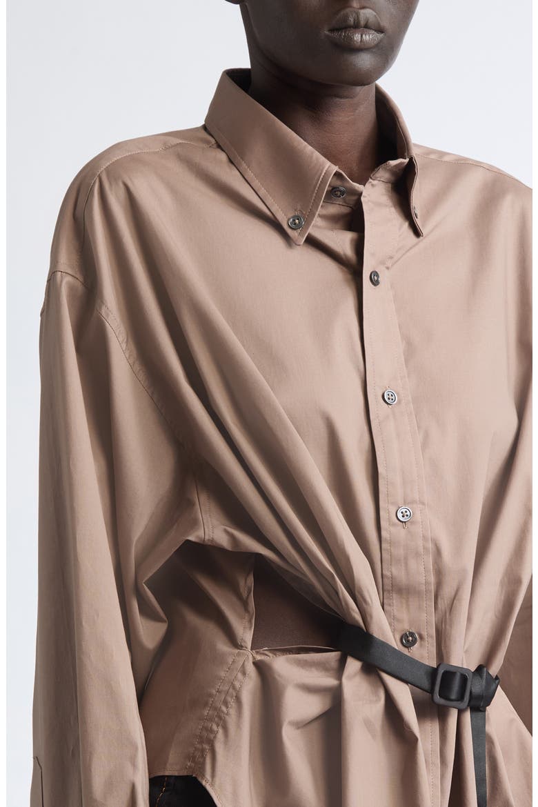 Belted Cotton Button-Down Shirt, Alternate, color, TAUPE
