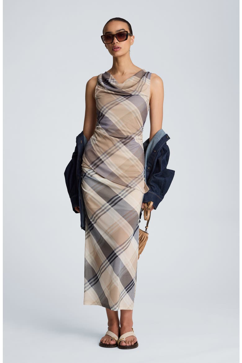 Side Ruched Midi Skirt, Alternate, color, SAFARI TAN MULTI