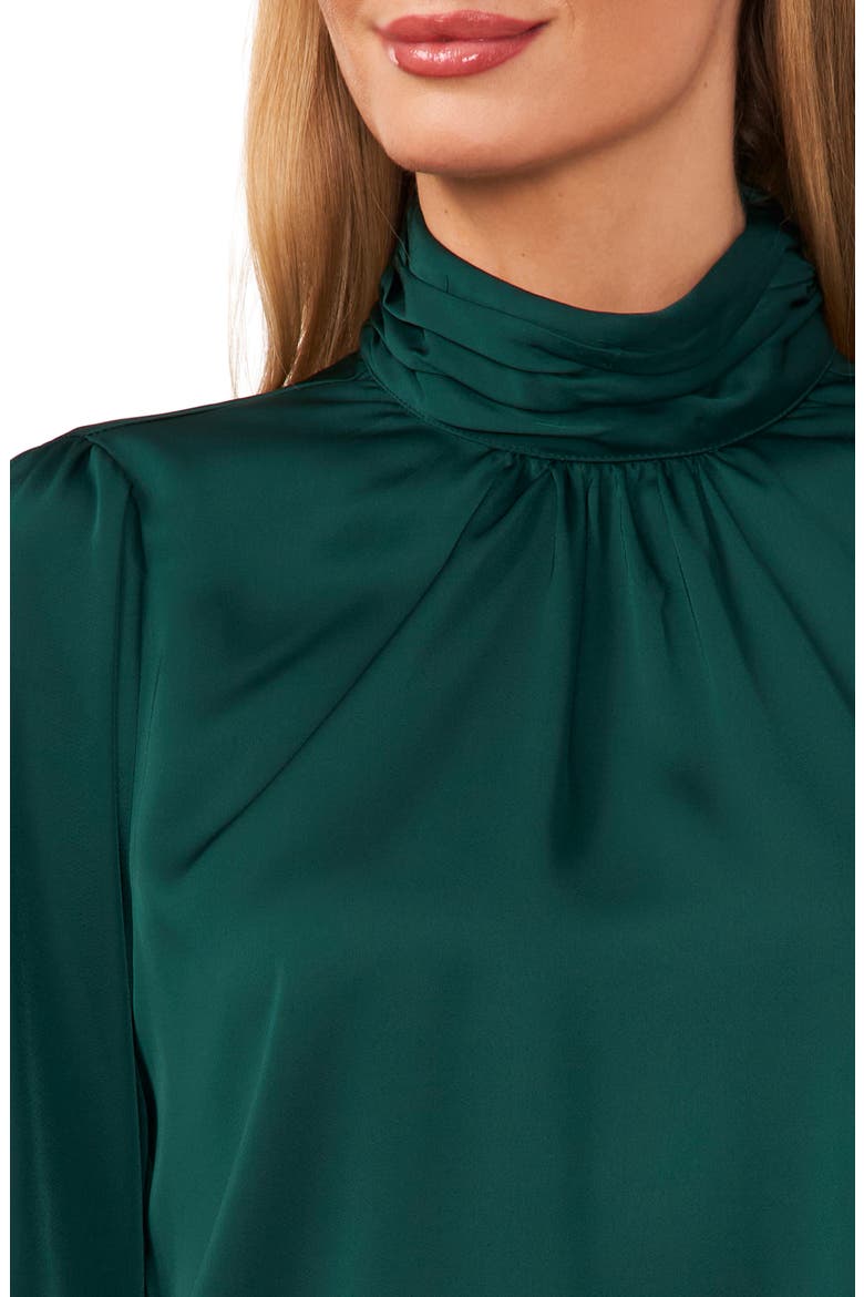 Mock Neck Blouson Sleeve Satin Top, Alternate, color, DARK FOREST