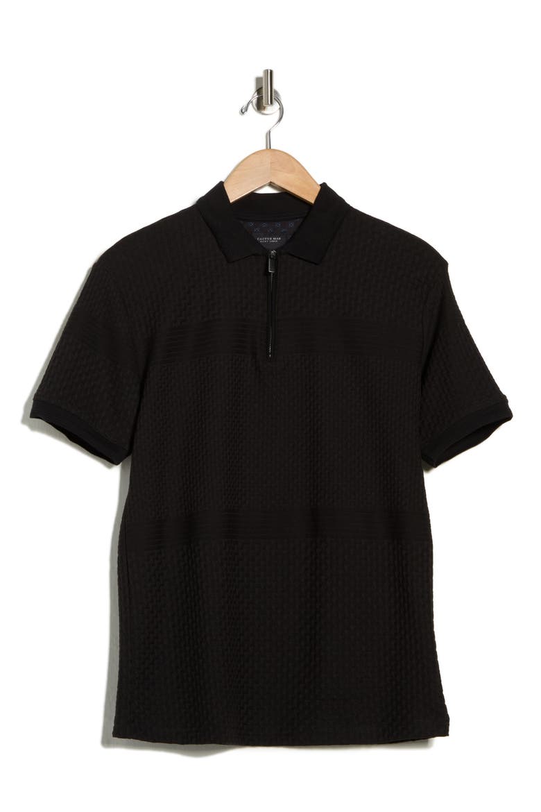 Geometric Zip Polo, Alternate, color, BLACK