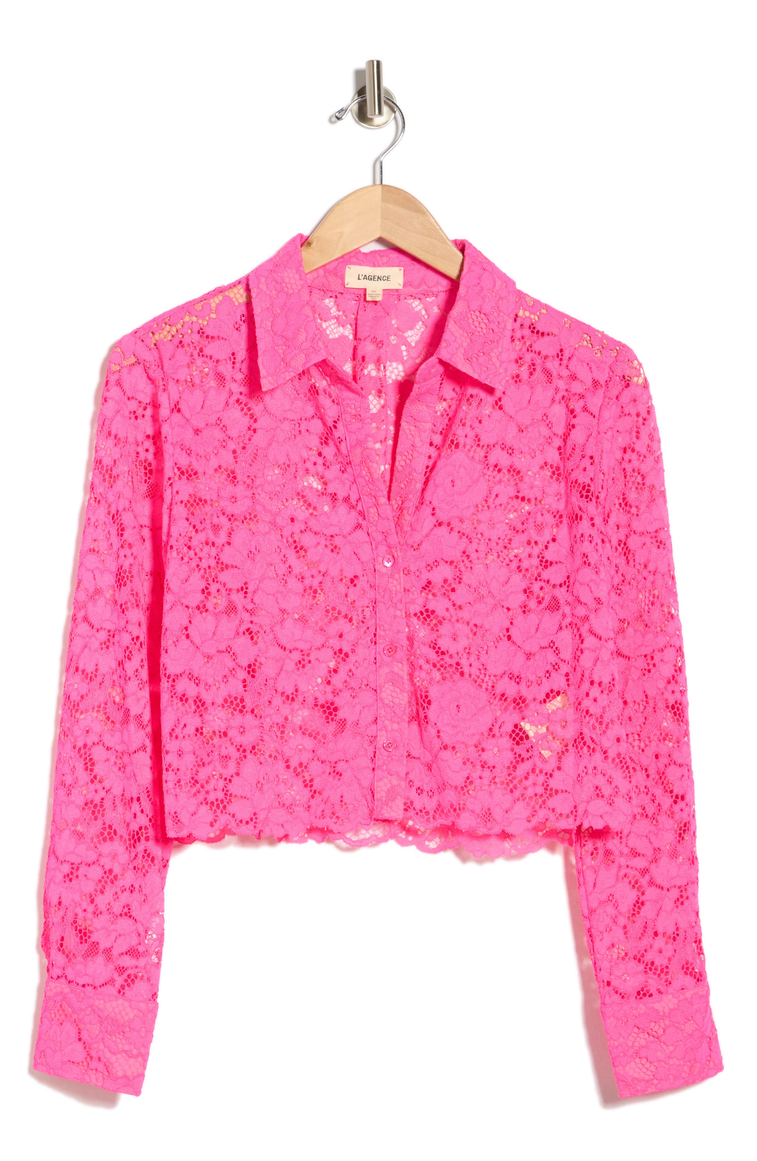 L'AGENCE Akemi Lace Crop Button-Up Shirt