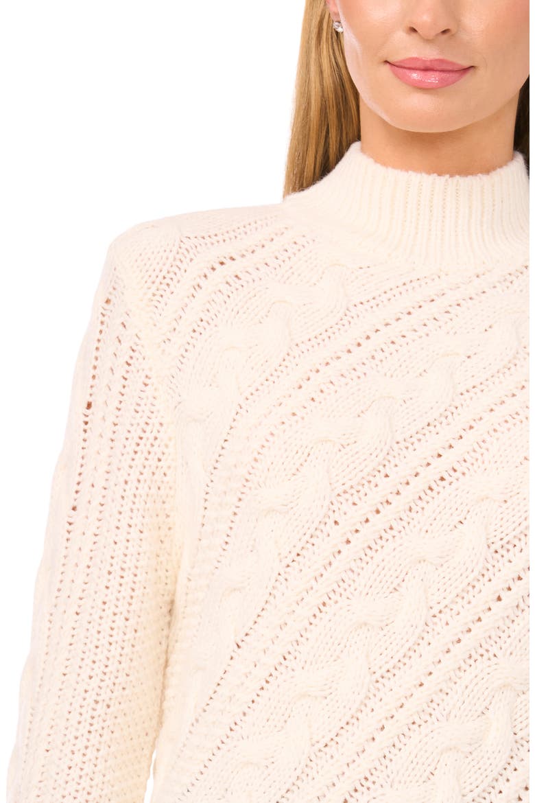 Diagonal Cable Mock Neck Sweater, Alternate, color, NEW IVORY