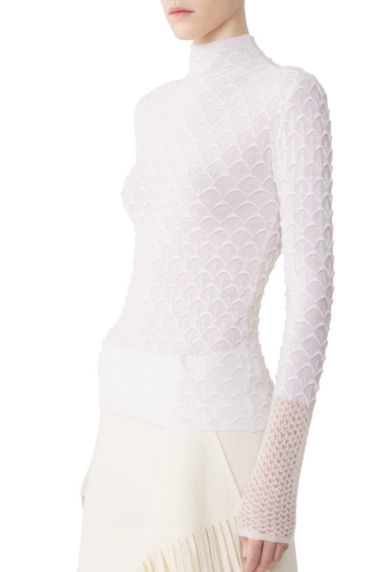 High-Neck Top In Wool And Mohair, Alternate, color, Moon