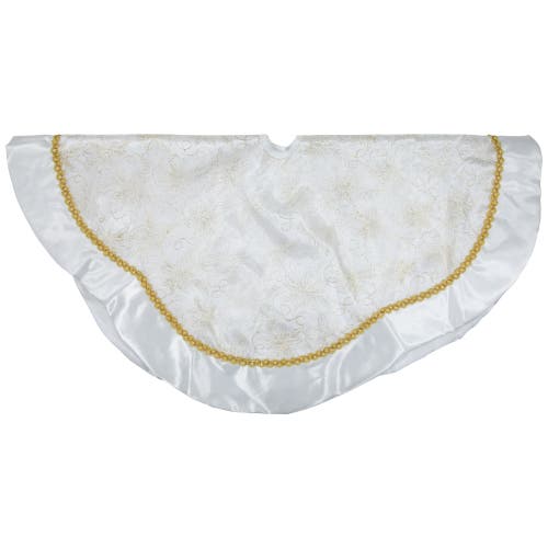 Northlight 48" White And Gold Glitter Poinsettia Scalloped Christmas Tree Skirt In White