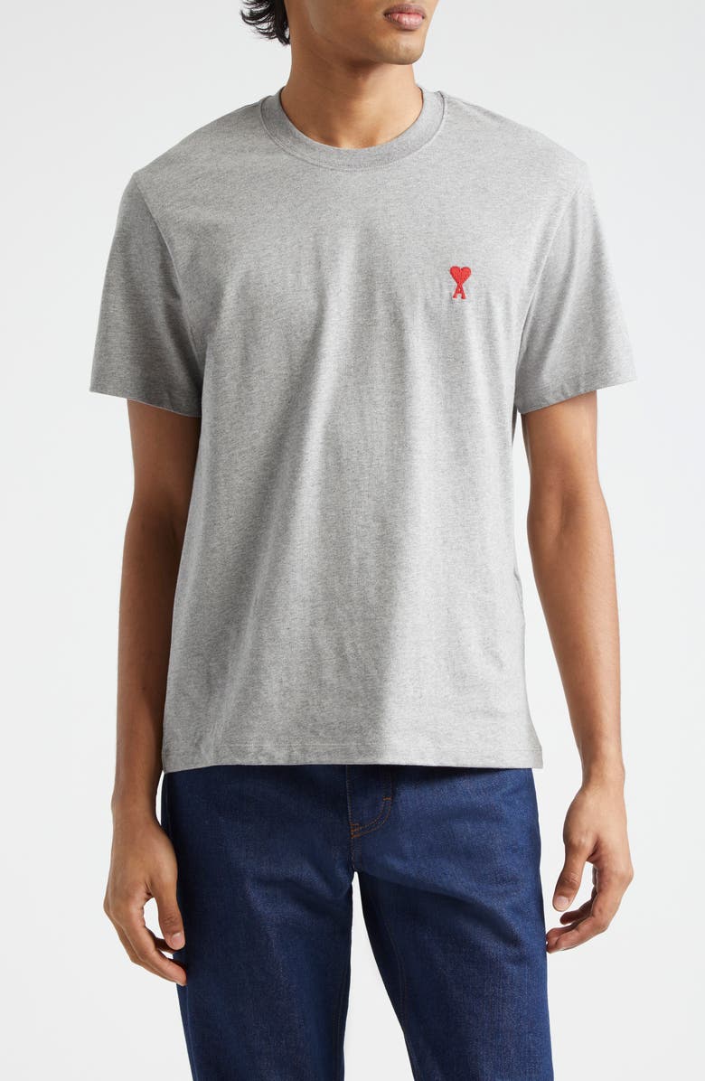 AMI PARIS AMI Alexandre Mattiussi Men's Ami de Coeur Embroidered Organic Cotton T-Shirt, Main, color, Heather Grey