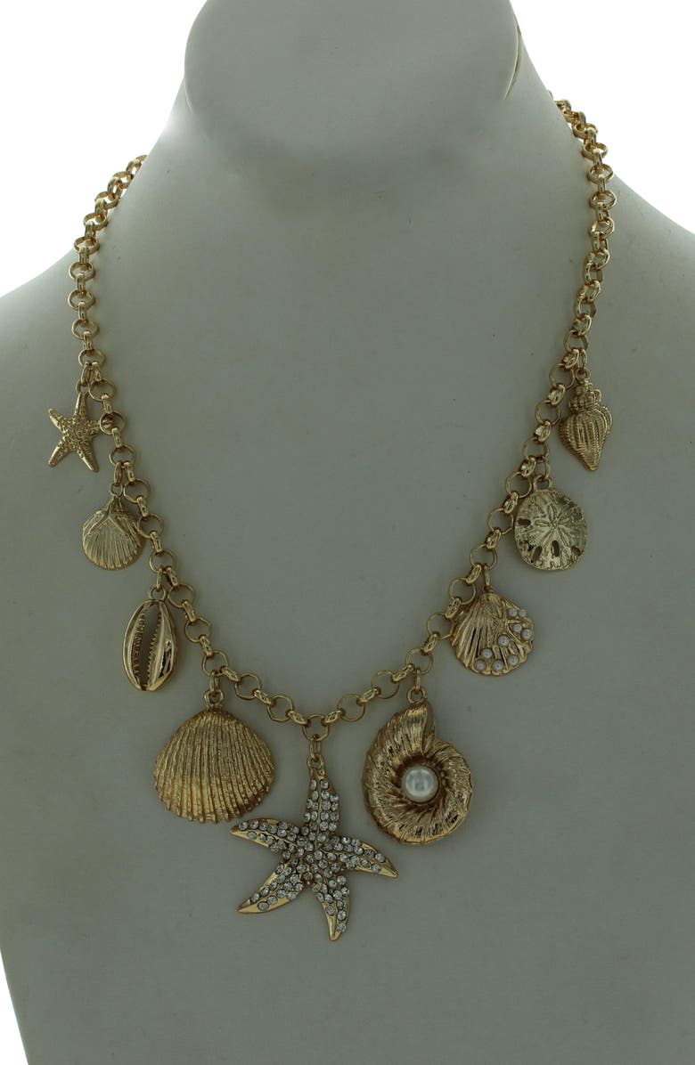 OLIVIA WELLES Crystal & Faux Pearl Starfish Charm Necklace, Alternate, color, Gold / White