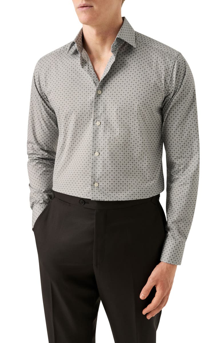 Eton Slim Fit Floral Cotton Dress Shirt, Main, color, Light Beige