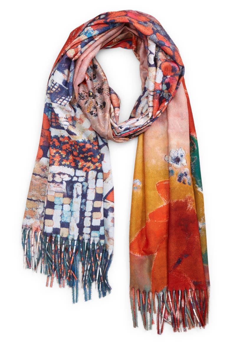 Tasha Abstract Cotton & Cashmere Scarf, Main, color, PINK