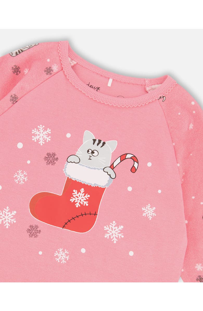 Deux par Deux Organic Cotton Two-Piece Pajamas Cat, Alternate, color, Pink