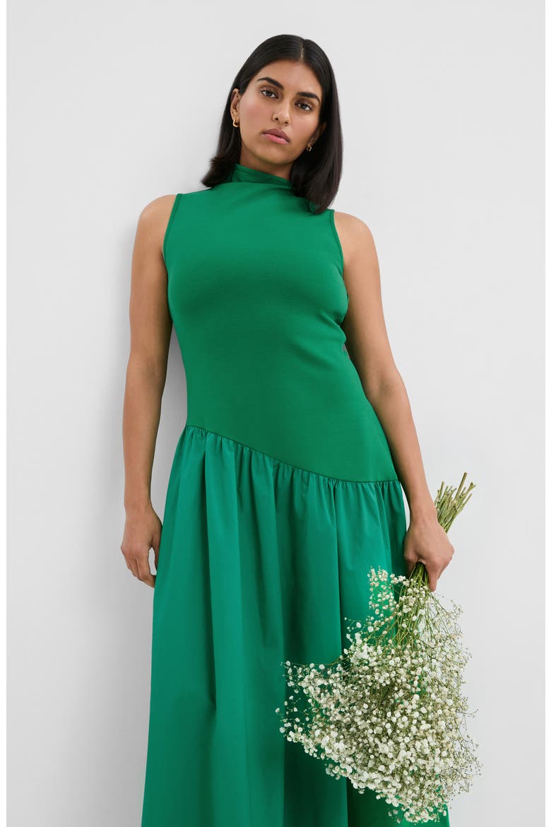 Hutton Sleeveless Mixed Media Maxi Dress, Alternate, color, GRASS GREEN