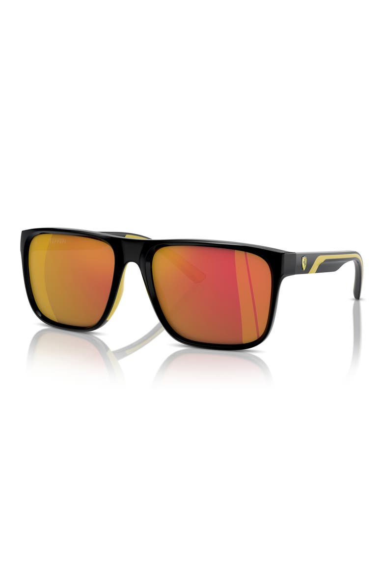 59mm Mirrored Square Sunglasses, Alternate, color, BLACK