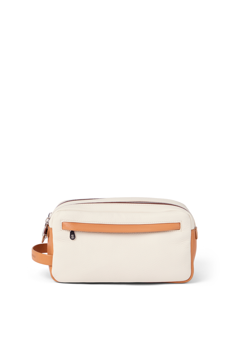 Cowhide beauty case with double zipper, Main, color, Off-White