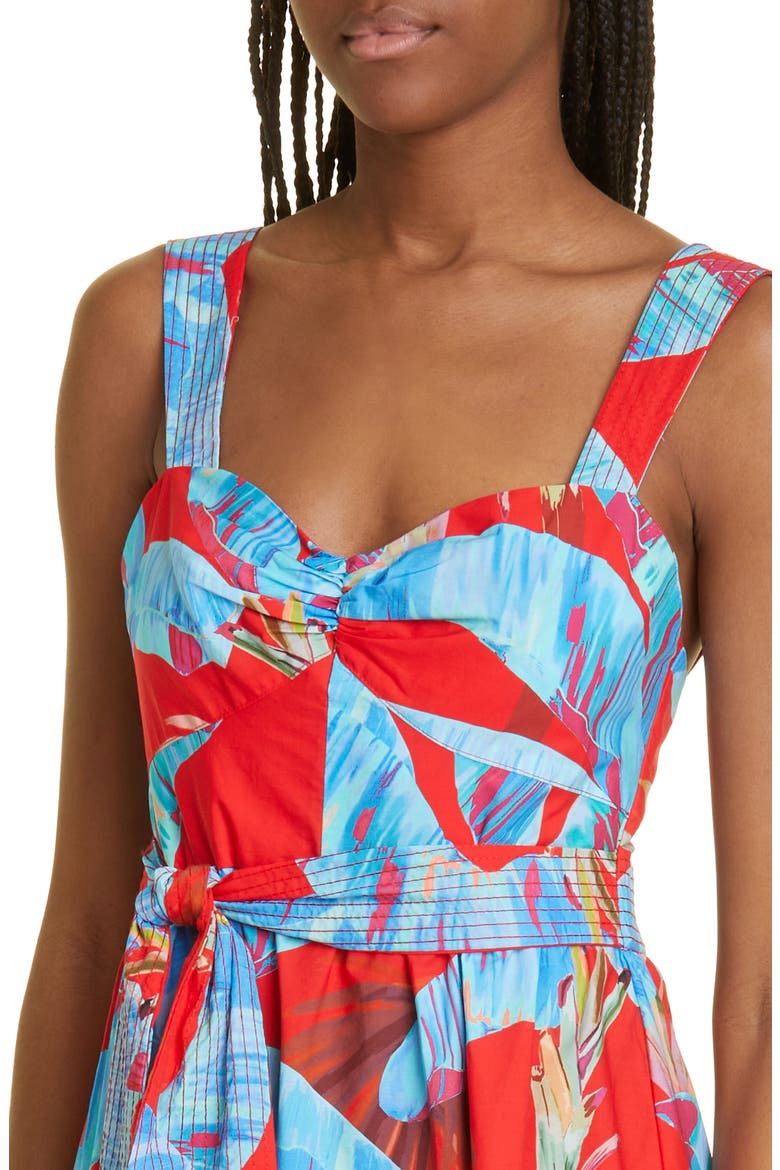 Sweet Jungle Frond Print Tiered Cotton Sundress, Alternate, color, SWEET JUNGLE RED
