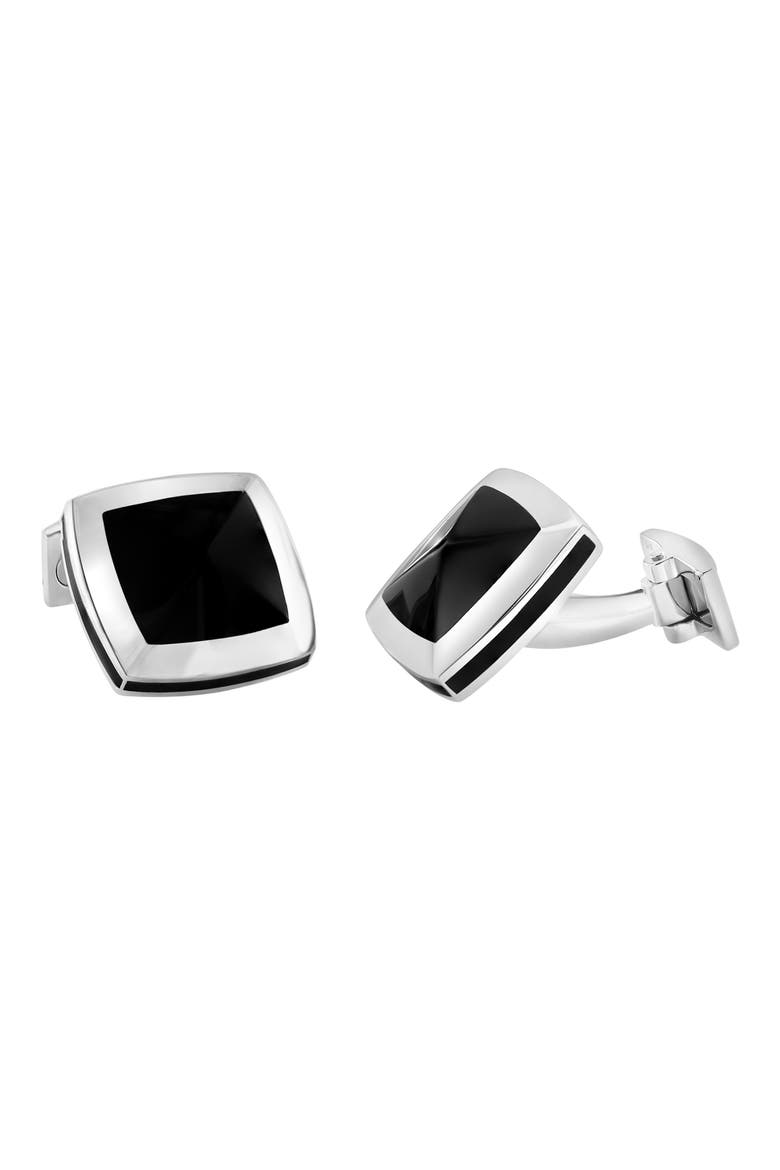 Sterling Silver Onyx Cuff Links, Main, color, BLACK