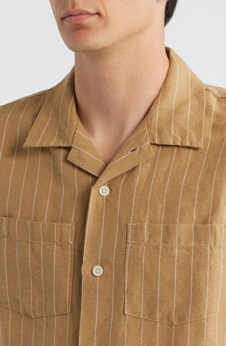 Corridor Boulder Stripe Linen & Cotton Camp Shirt, Alternate, color, Khaki