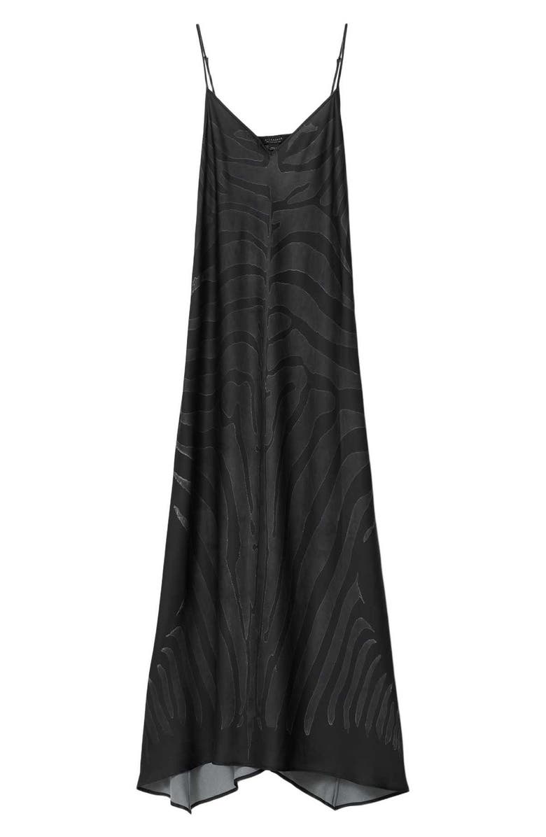 AllSaints Leona Handkerchief Hem Maxi Slipdress, Alternate, color, Zebra Black
