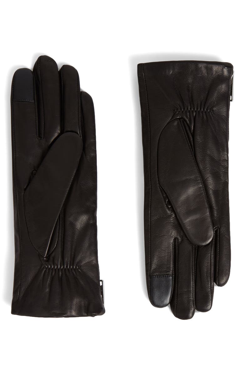 AllSaints Touchscreen Compatible Leather Gloves, Main, color,