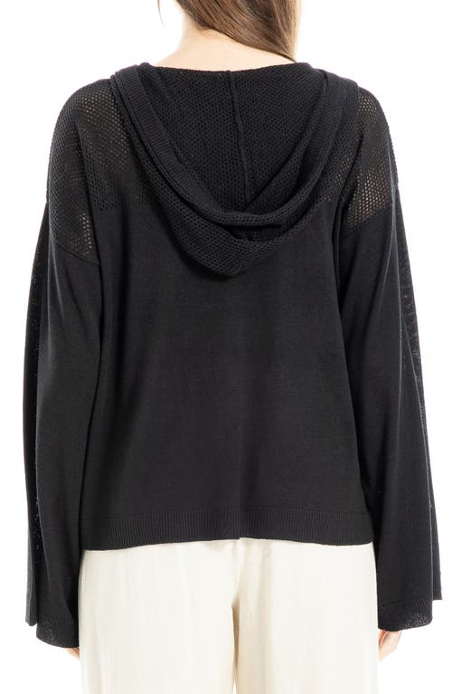 Max Studio Pointelle Hooded Sweater In Black