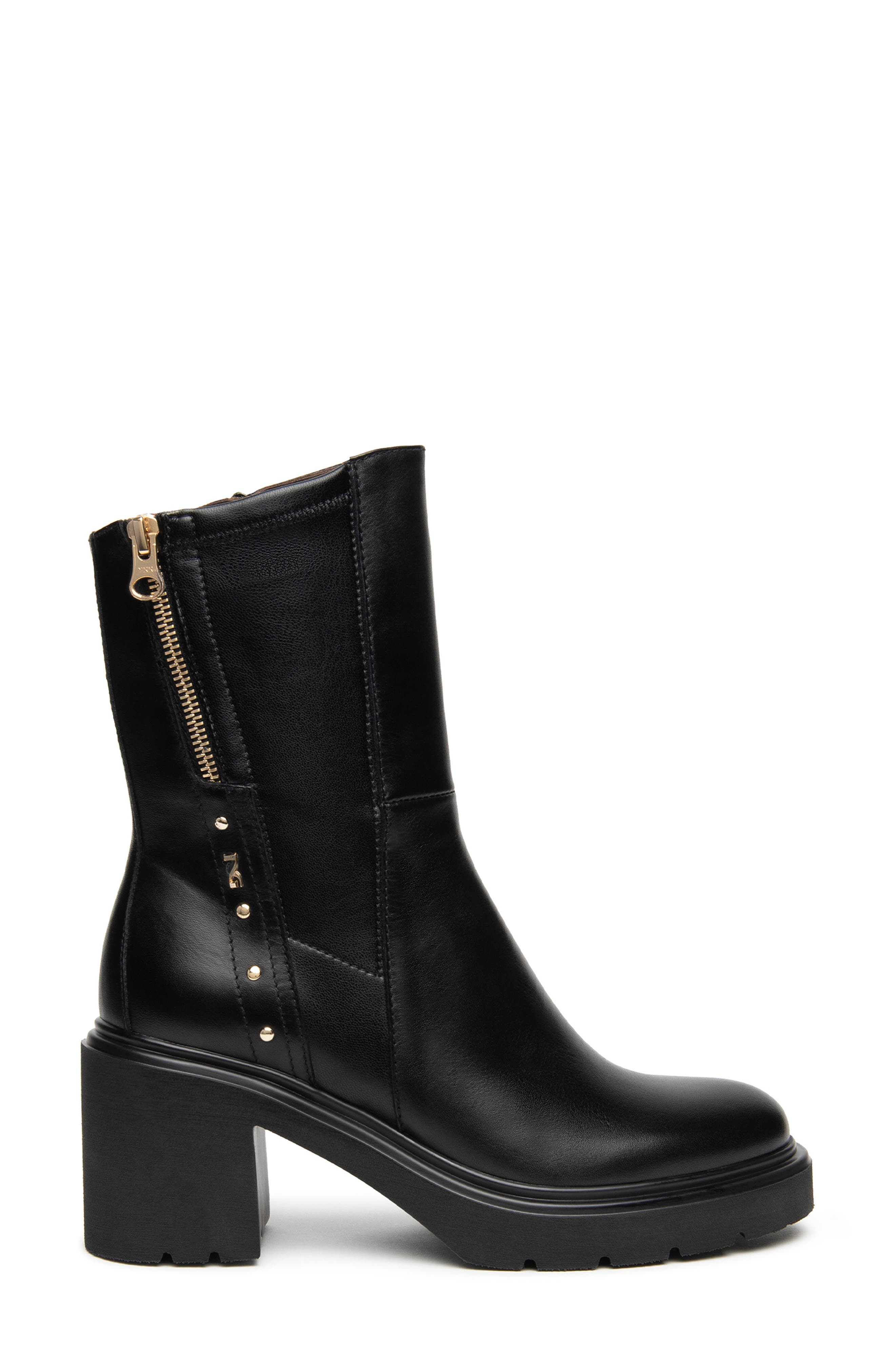 Stretch Leather Bootie, Alternate, color, BLACK