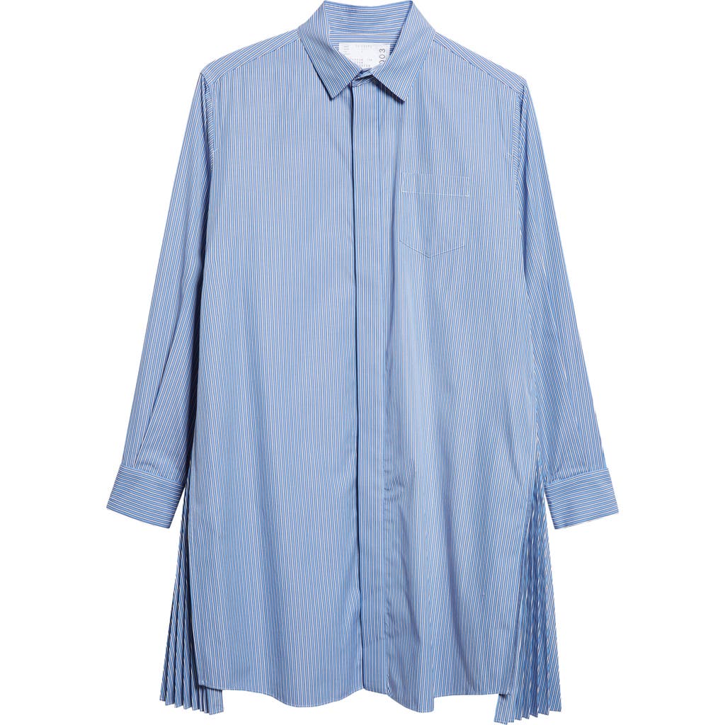 Sacai Stripe Long Sleeve Poplin Shirtdress In Multi