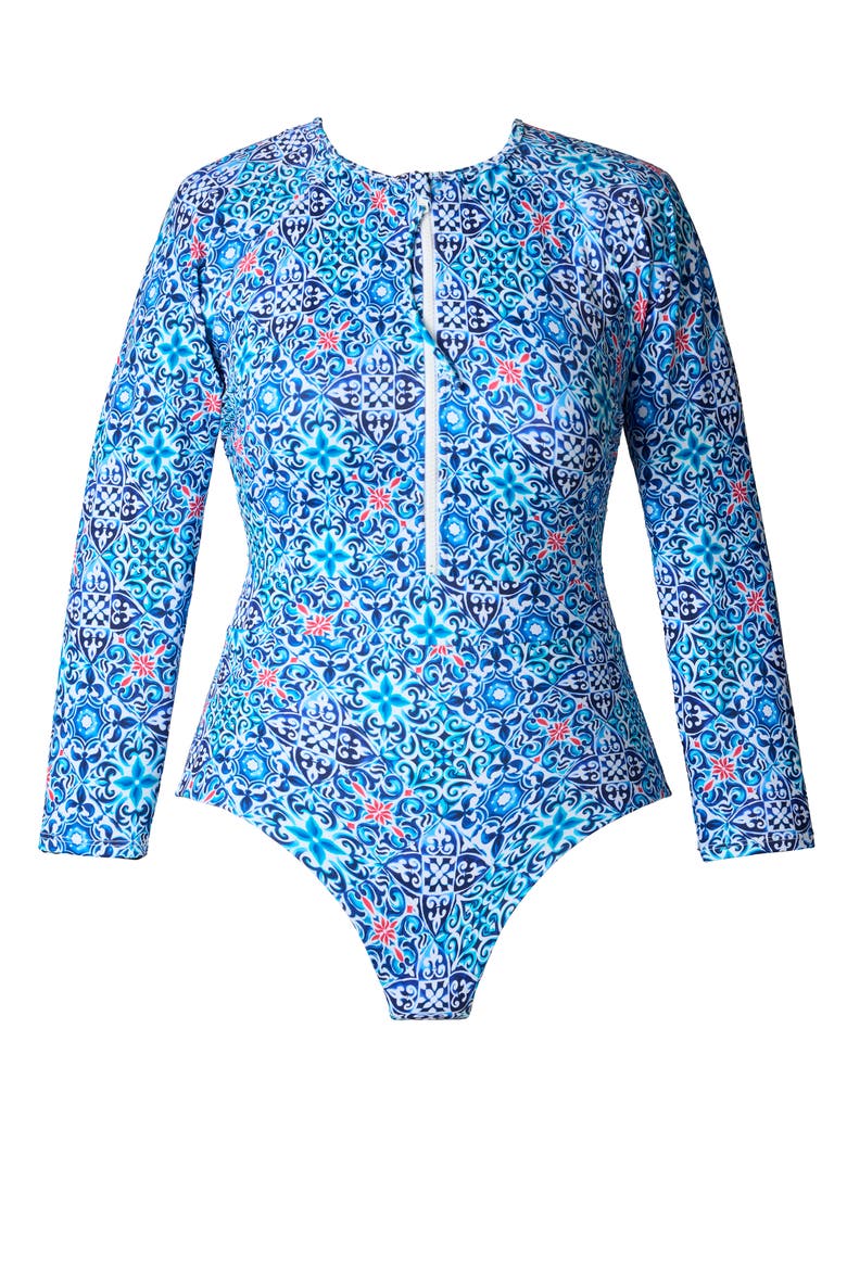 Paddle Board Chlorine Resistant One-Piece Swimsuit, Alternate, color, Grecian Tile