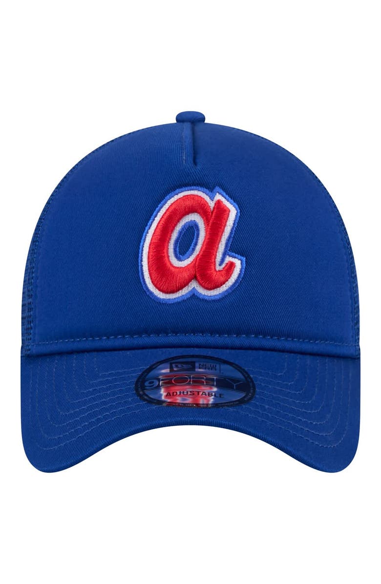 New Era Men's New Era Royal Atlanta Braves 9FORTY A-Frame Trucker Adjustable Hat, Alternate, color, 