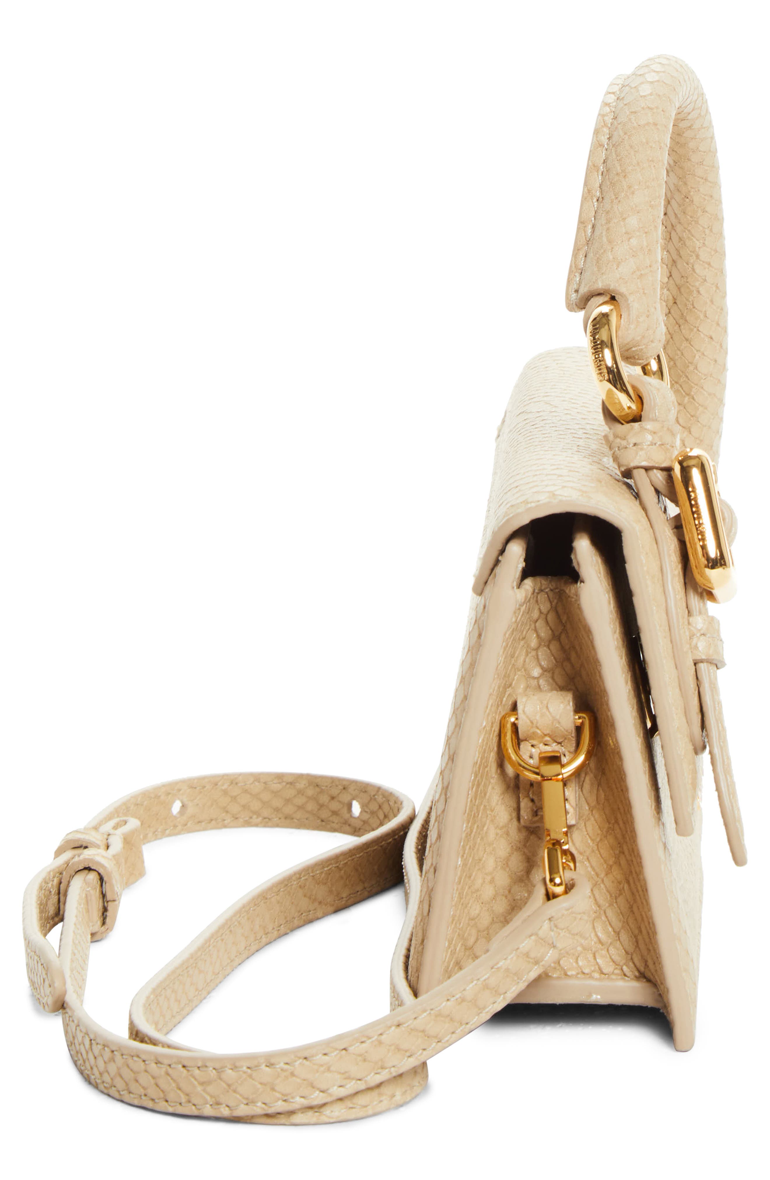 Jacquemus The Long Chiquito Embossed Leather Top Handle Bag, Alternate, color, Light Beige 130