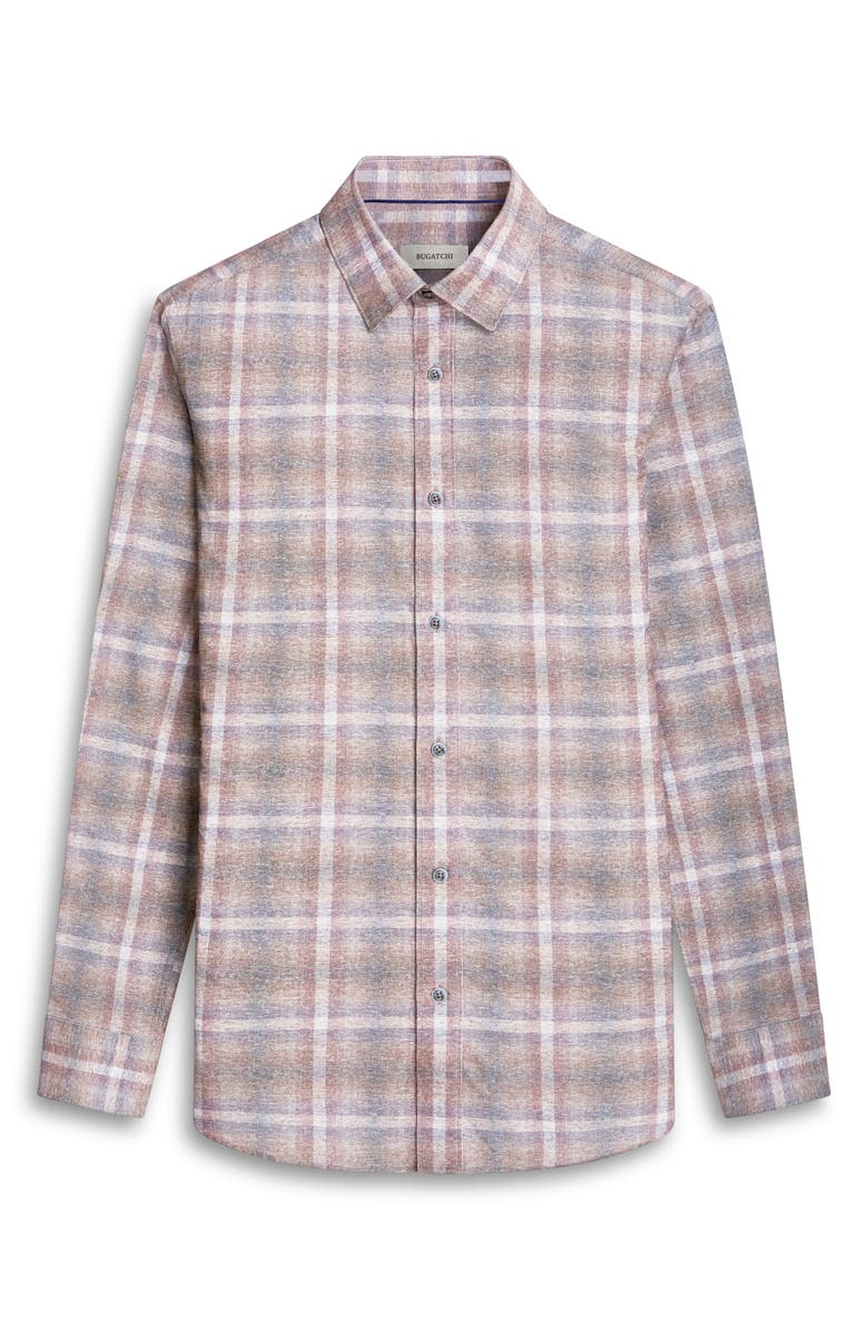 Bugatchi Karl Shaped Fit Windowpane Check Stretch Button-Up Shirt, Alternate, color, Dusty Rose