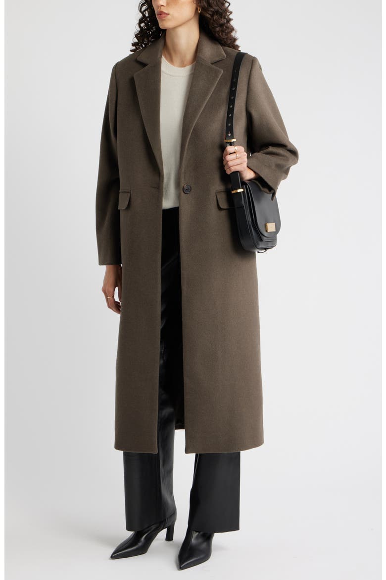 One-Button Wool Blend Coat, Alternate, color, OLIVE SARMA