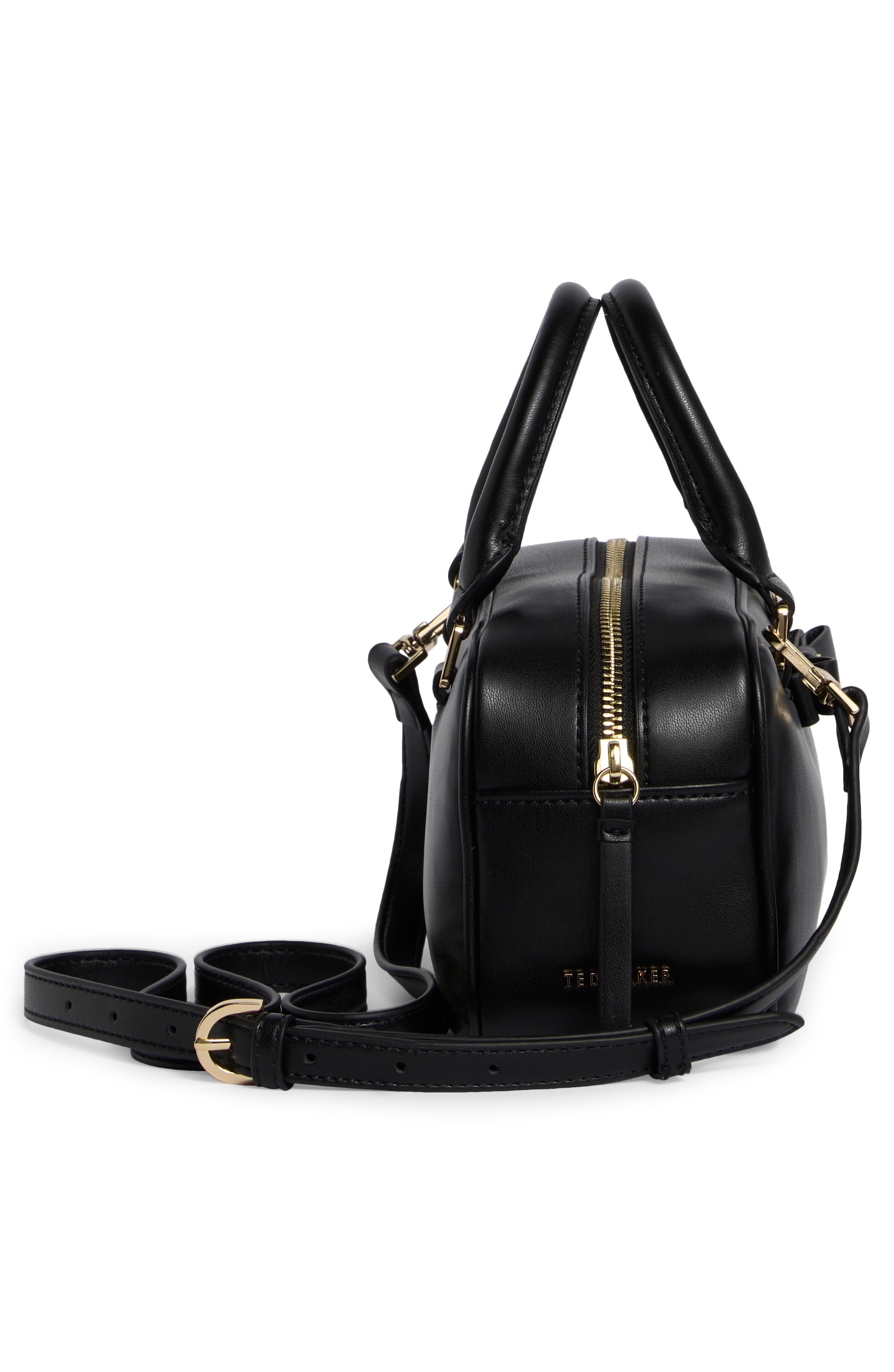 Trisha Bow Faux Leather Crossbody Bag, Alternate, color, BLACK