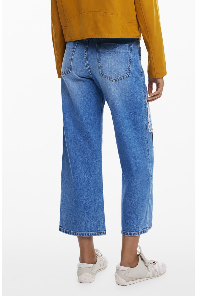 Patched Mid Rise Crop Wide Leg Jeans, Alternate, color, MEDIUM BLUE