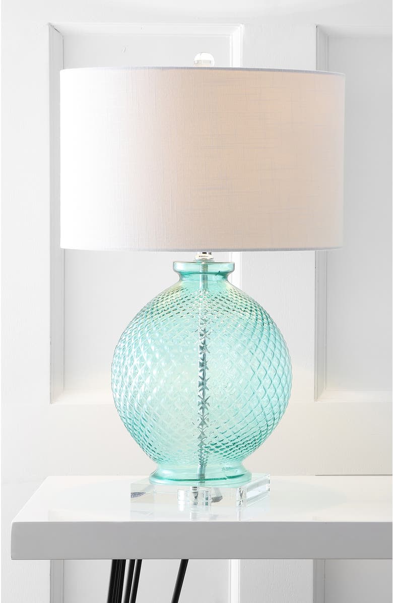 JONATHAN Y Estelle 26" Glass and Crystal LED Table Lamp, Aqua, Alternate, color, Aqua/Clear