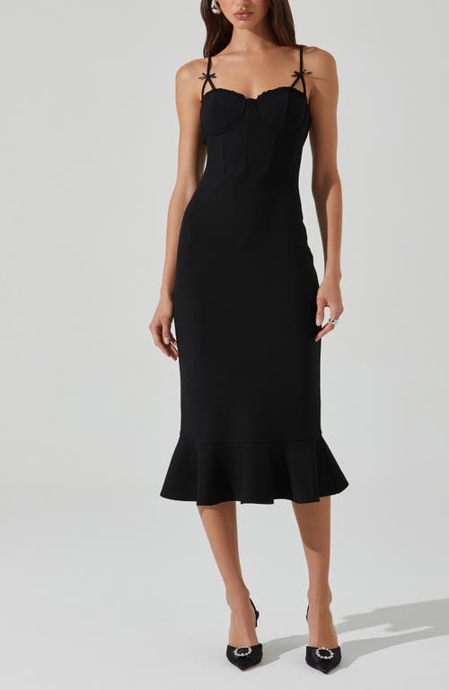 Astr The Label Adana Bow Strap Ruffle Midi Dress In Black