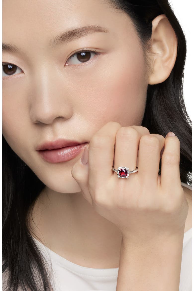 Petite Chatelaine® Pavé Bezel Ring with Semiprecious Stone and Diamonds, Alternate, color, SILVER PAVE/ RED GARNET