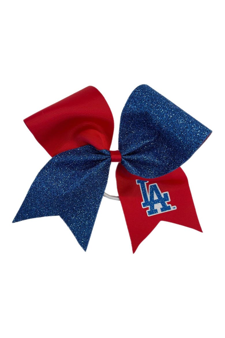 Los Angeles Dodgers Jumbo Glitter Bow with Ponytail Holder, Main, color, Blue