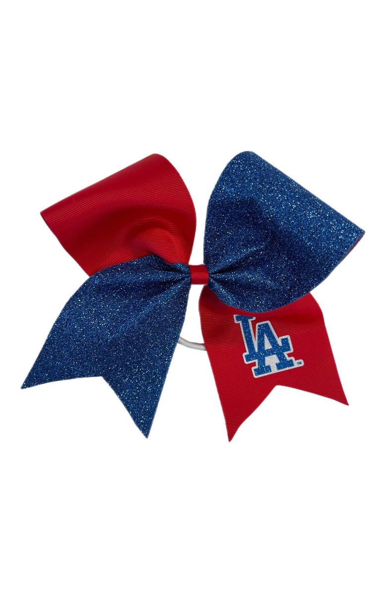 USA LICENSED BOWS Los Angeles Dodgers Jumbo Glitter Bow with Ponytail Holder, Main, color, Blue
