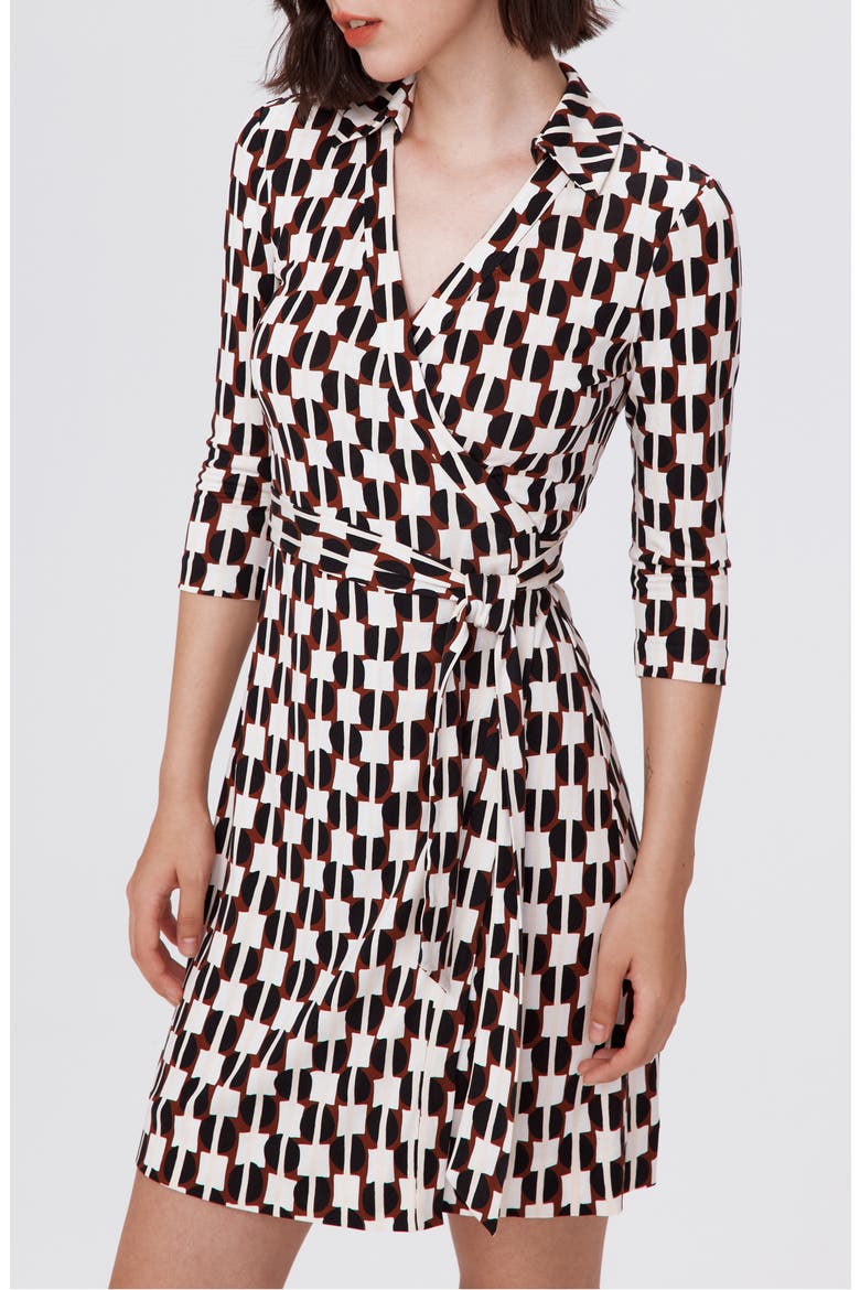 New Jeanne Two Geometric Print Silk Wrap Dress, Alternate, color, MAYPOLE BLK