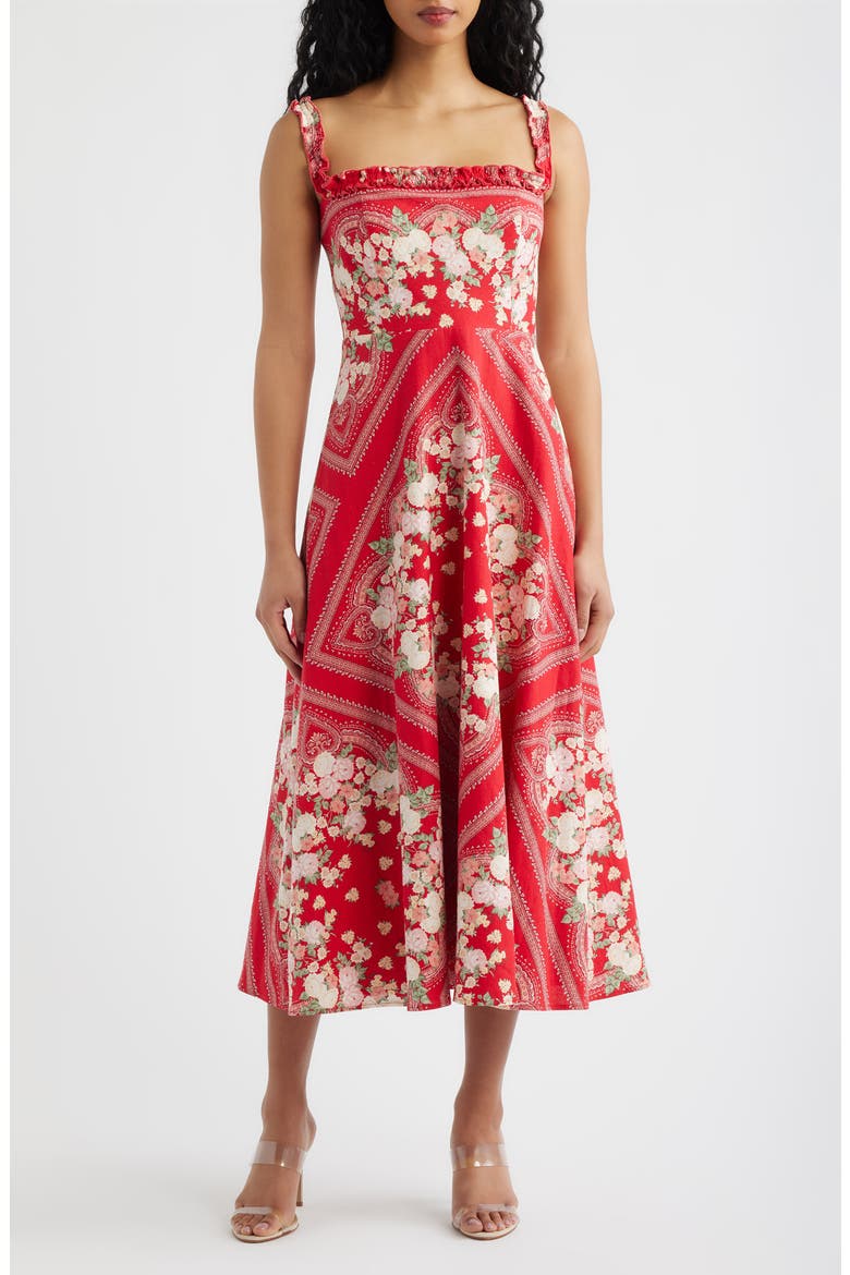 dress forum linen blend floral midi dress Dress Forum Vintage Lemonade Tulip Hem Midi Wrap Dress