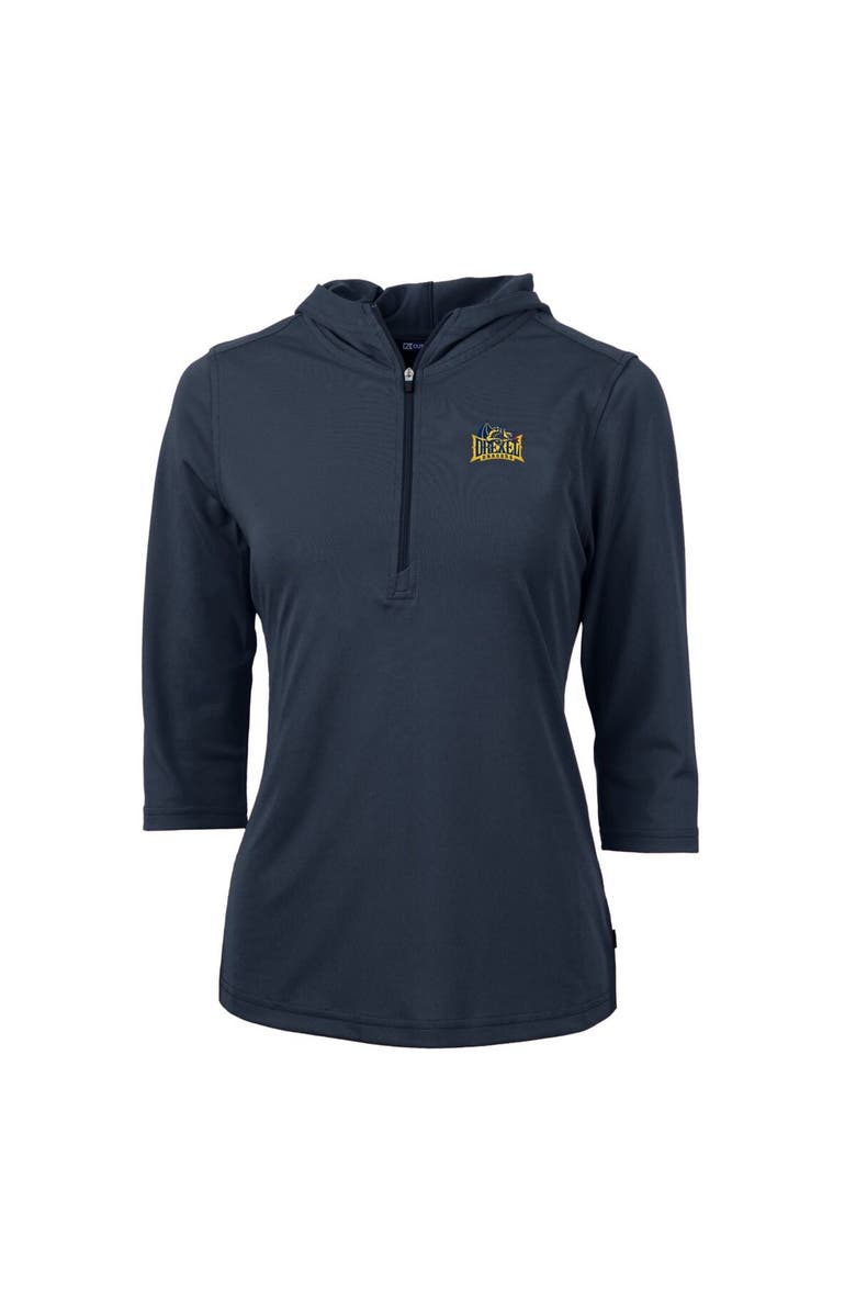 Cutter & Buck Women's Cutter & Buck Navy Drexel Dragons Virtue Eco Pique Half-Zip 3/4 Sleeve Pullover Hoodie, Main, color, 