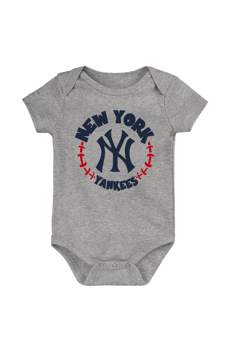 Outerstuff Infant Navy/White/Heather Gray New York Yankees Biggest Little Fan 3-Pack Bodysuit Set, Alternate, color, 