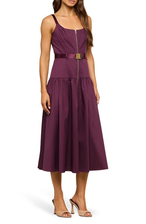 Rima Belted Front Zip Midi Dress