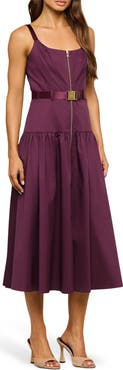 L'AGENCE Rima Belted Front Zip Midi Dress