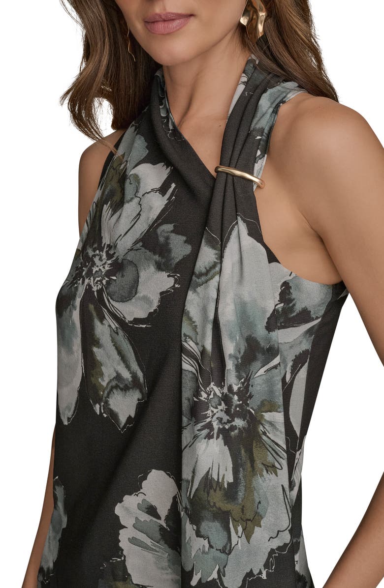 Donna Karan New York Print Side Drape Sleeveless Top, Alternate, color, Black/Grey Multi