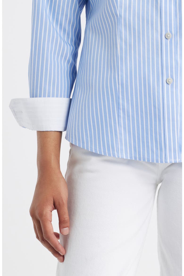 Dianna Stripe Non-Iron Cotton Shirt, Alternate, color, BLUE WHITE STRIPE