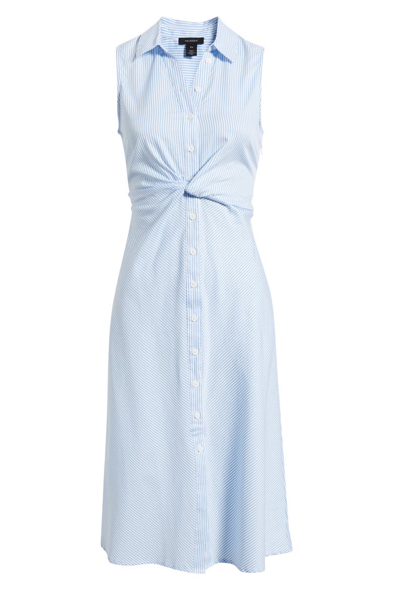 Twist Detail Sleeveless Cotton Shirtdress, Alternate, color, AIRY BLUE