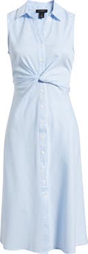 Halogen® Twist Detail Sleeveless Cotton Shirtdress