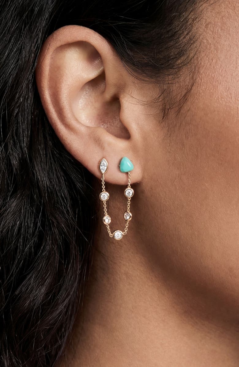 Ettika Double Piercing Drop Earrings, Alternate, color, Turquoise