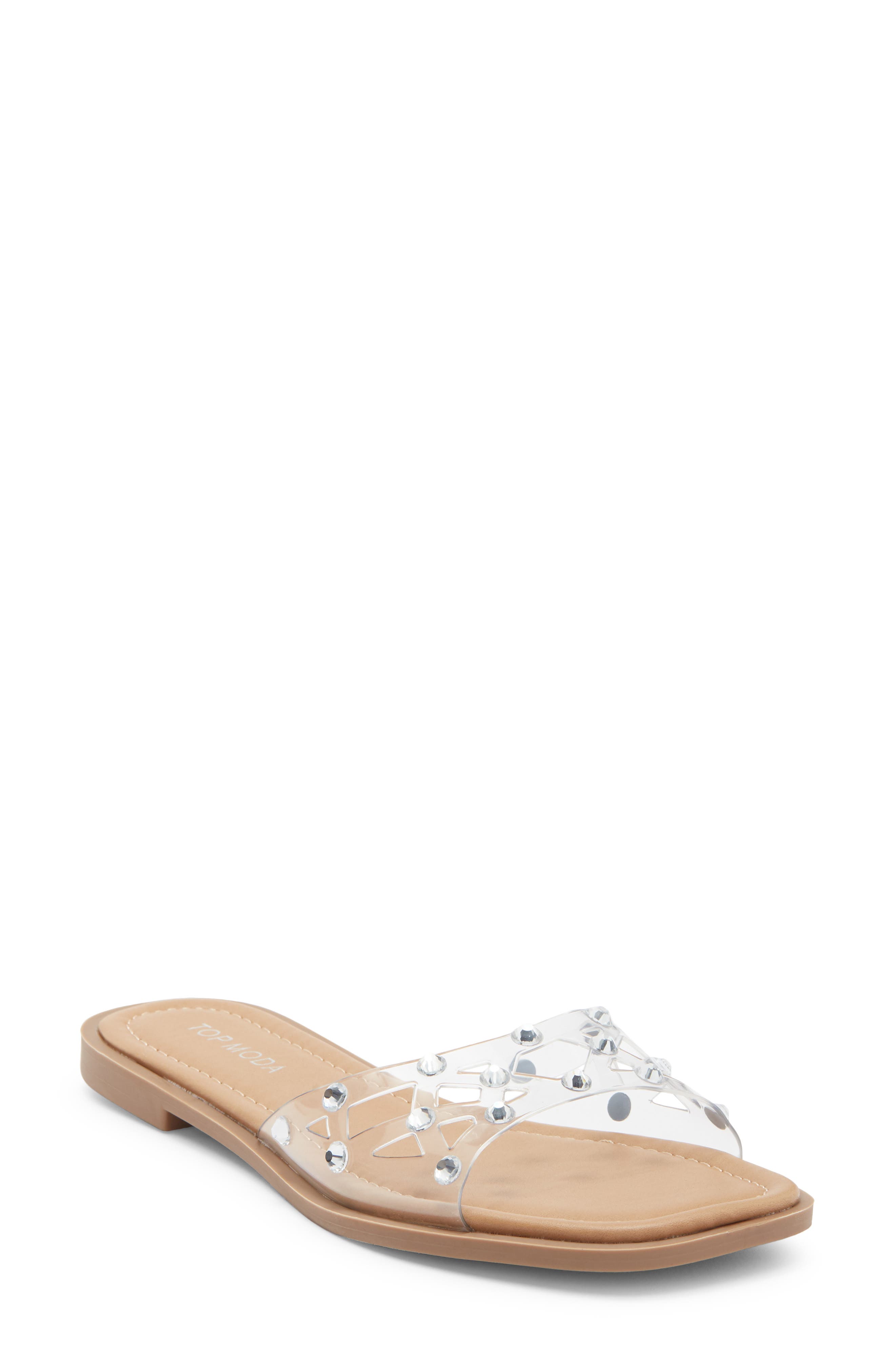 Top Moda Zita Rhinestone Strap Slide Sandal In Silver