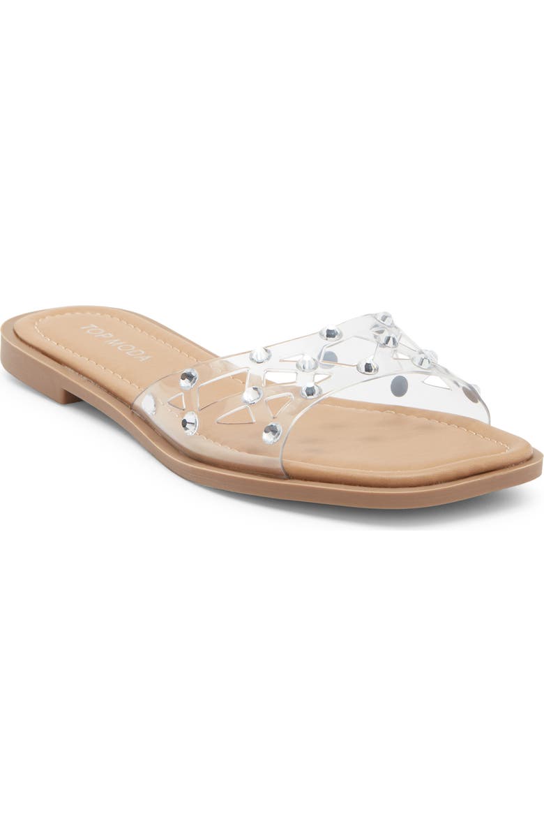 TOP MODA Zita Rhinestone Strap Slide Sandal, Main, color, Silver Pu