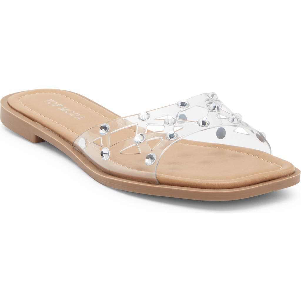 Top Moda Zita Rhinestone Strap Slide Sandal In Silver